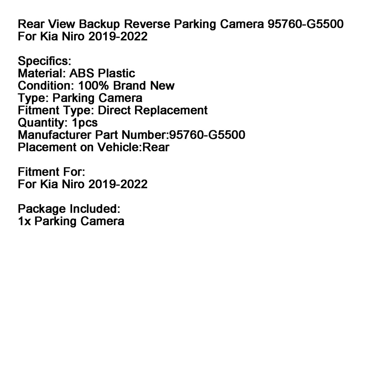 Rear View Backup Parking Camera 95760-G5500 For Kia Niro 2019-2022