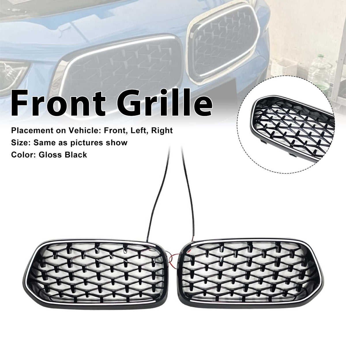 Black Front Bumper Grill Grille Fit BMW X2 Series F39 2018-2023 Diamond