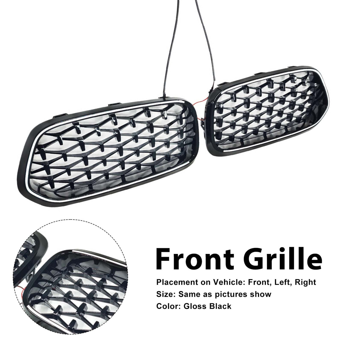 Black Front Bumper Grill Grille Fit BMW X2 Series F39 2018-2023 Diamond