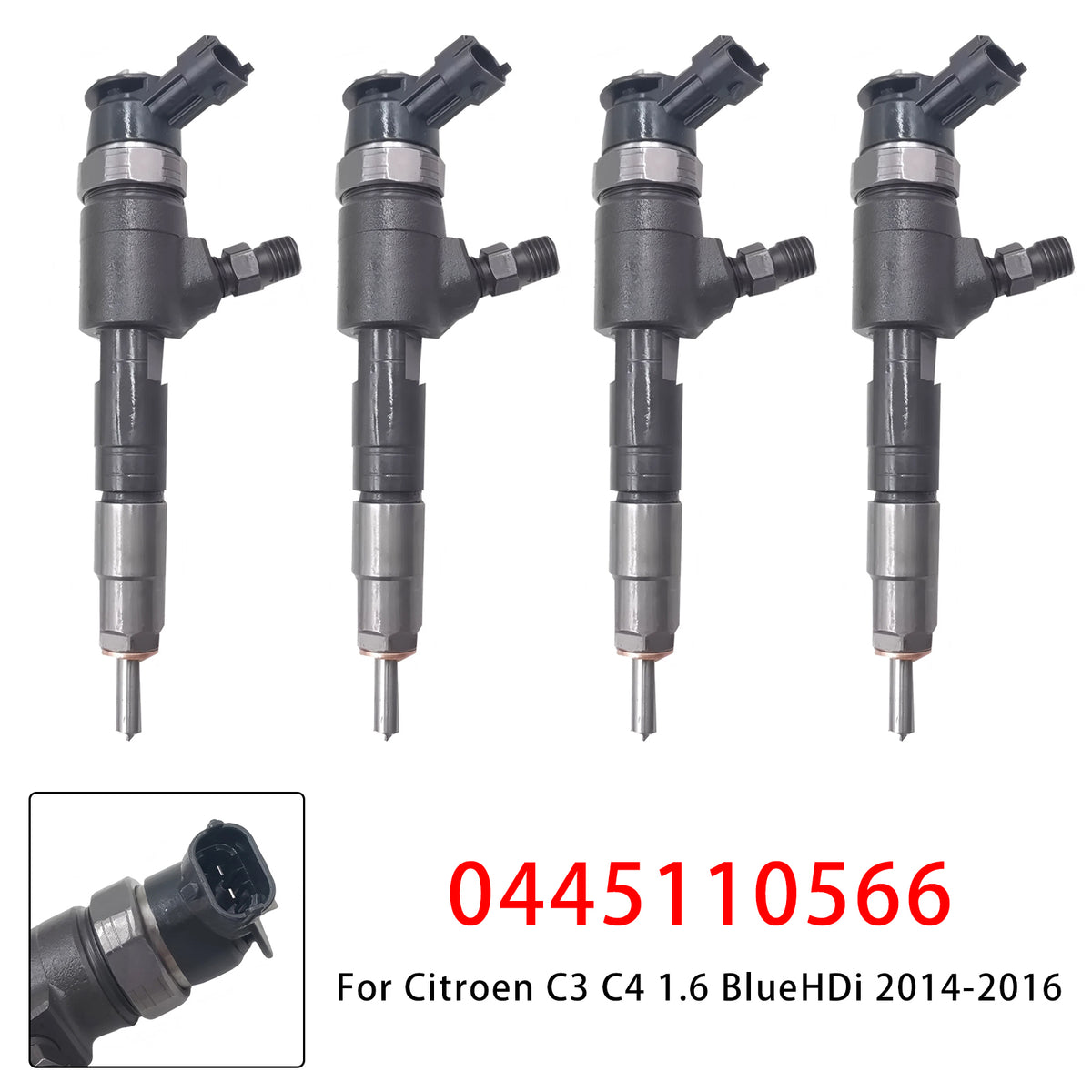 4Pcs Fuel Injector For Citroen C3 C4 1.6 BlueHDi 2014-2016 0445110566