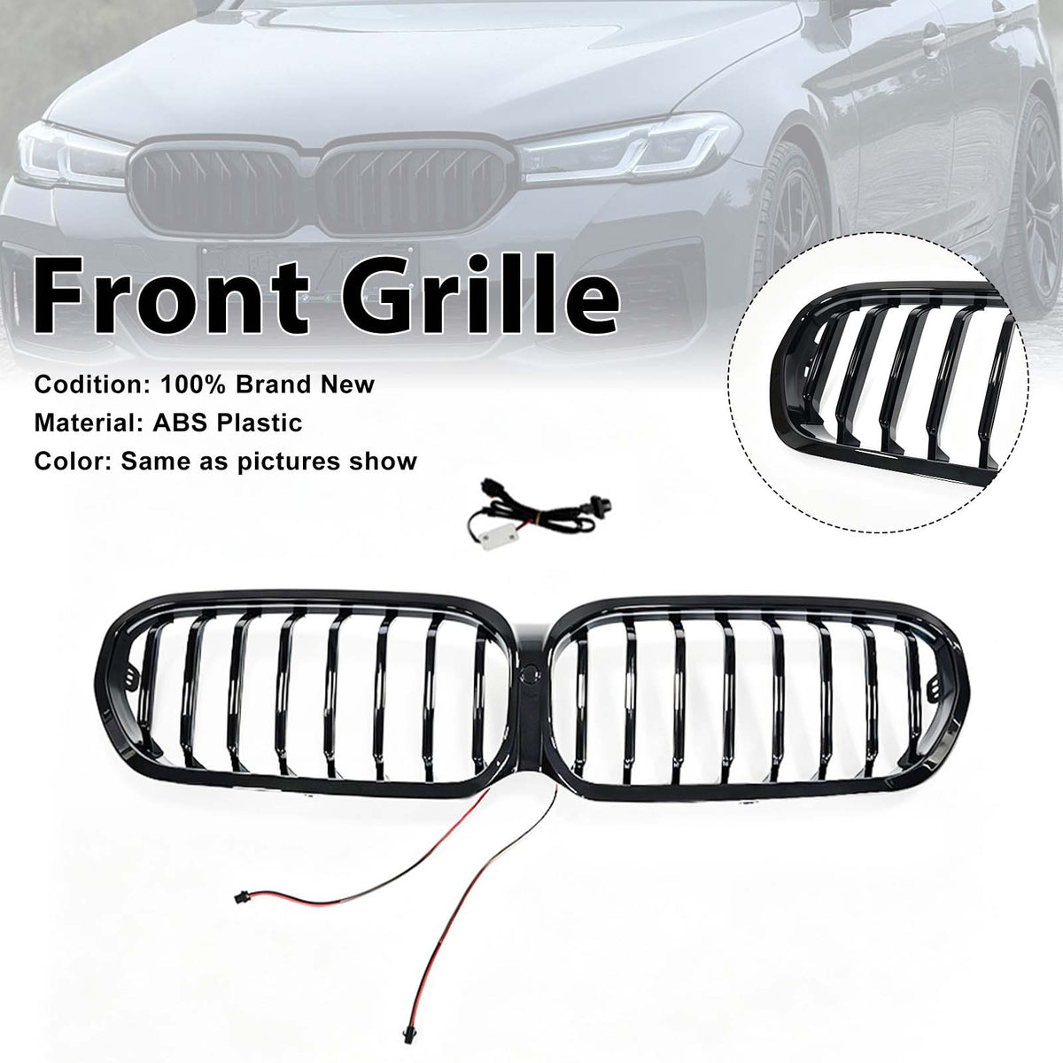 Front Kidney Grill Grille Fit BMW 5 Series G30 G38 2021-2024 W/LED