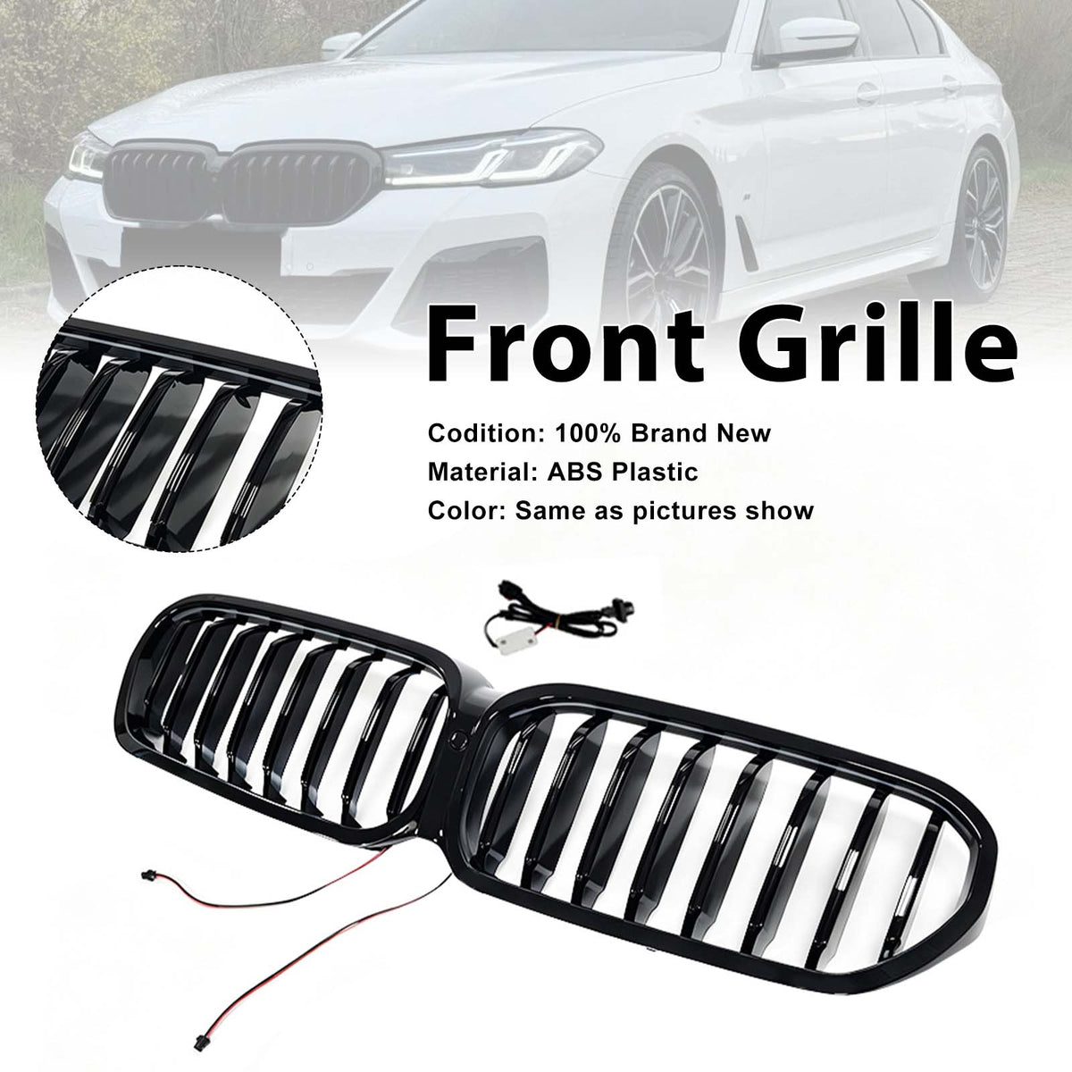 Front Kidney Grill Grille Fit BMW 5 Series G30 G38 2021-2024 W/LED