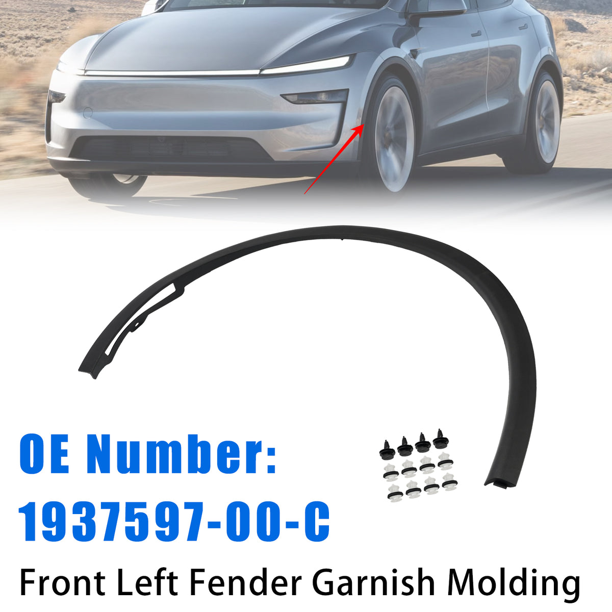 Front Left Fender Garnish Molding 1937597-00-C For Tesla Model Y 2025-2026