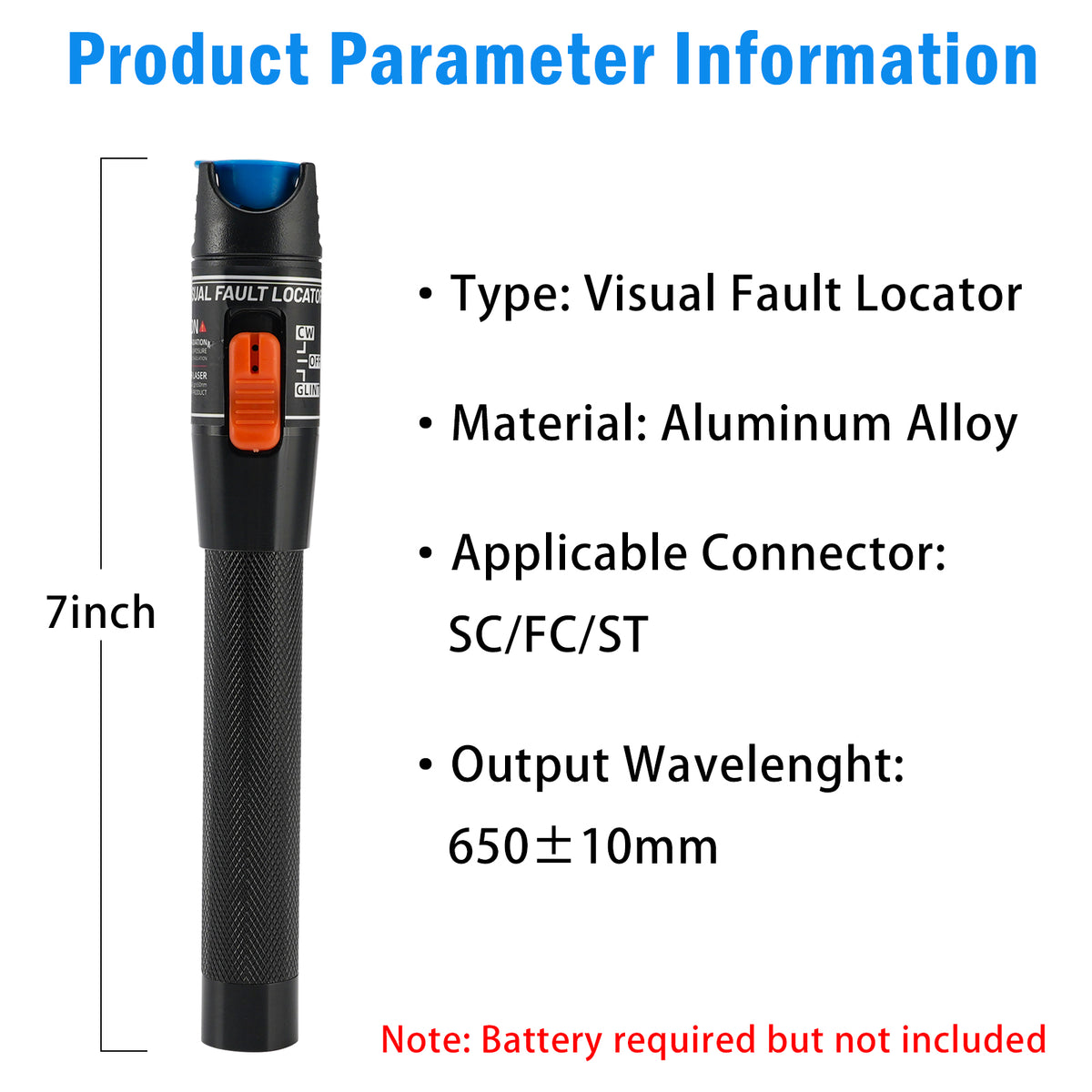 15MW Visual Fault Locator Fiber Optic Tester VFL Fiber Optic Cable Tester + FC