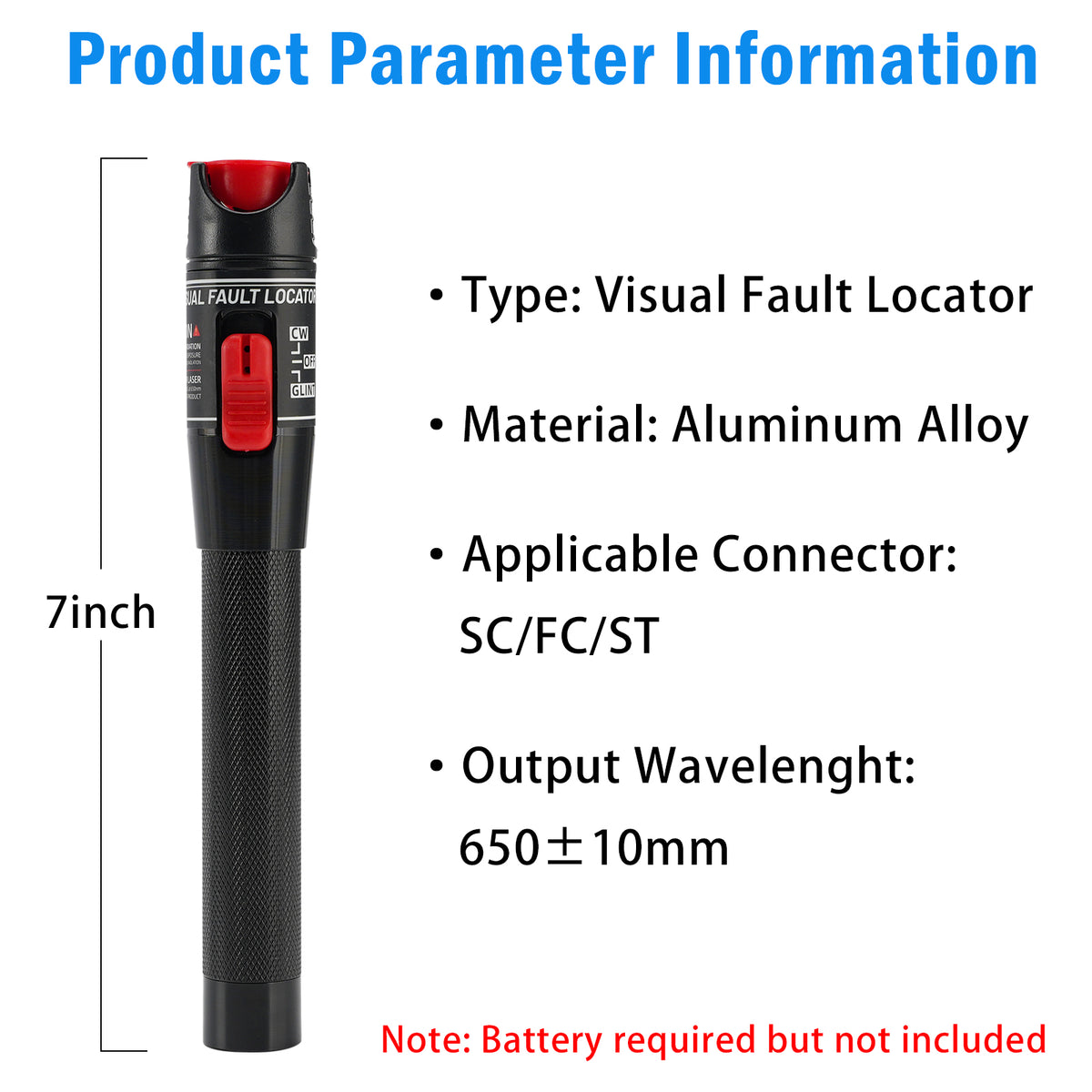 50MW Visual Fault Locator Fiber Optic Tester VFL Fiber Optic Cable Tester + FC