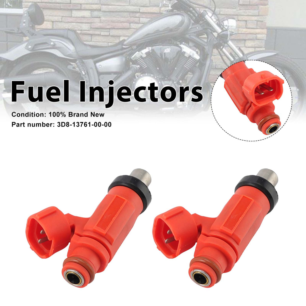 2PC Fuel Injectors 3D8-13761-00-00 For Yamaha V-STAR1300 STRYKER