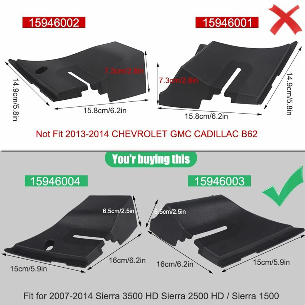 Windshield Cowl Grille Hood Hinge Cover Pair For GMC Sierra 2007-2014