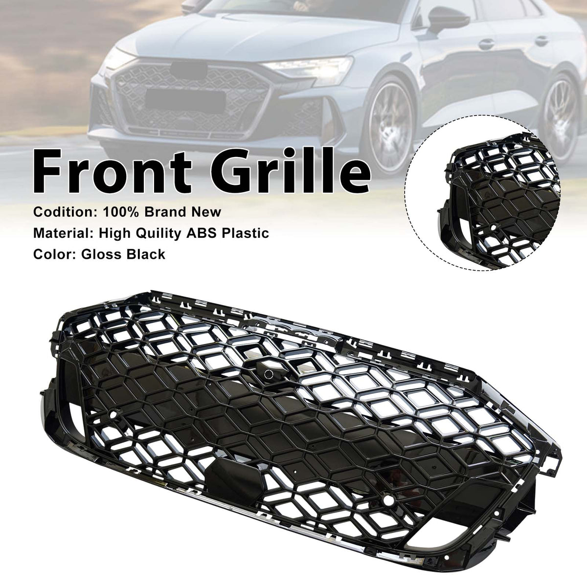 Front Bumper Honeycomb Mesh Grille Grill Fit Audi A3 8Y S?line 2025?2026