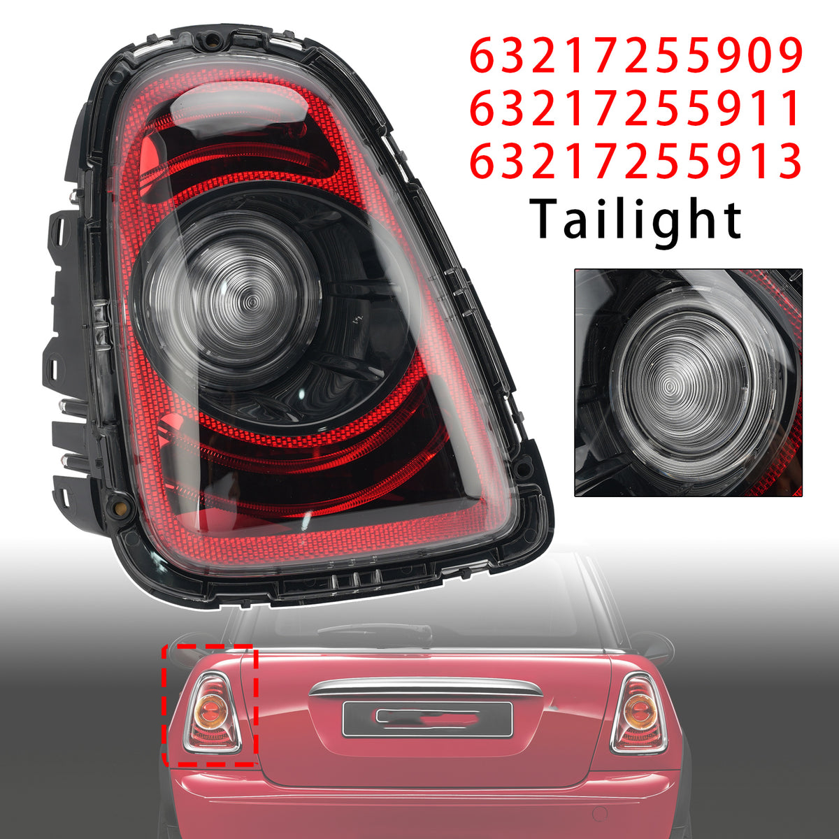 Rear Left Tail Lamp Black Line Retrofit Kit For Mini R56 2010-2013