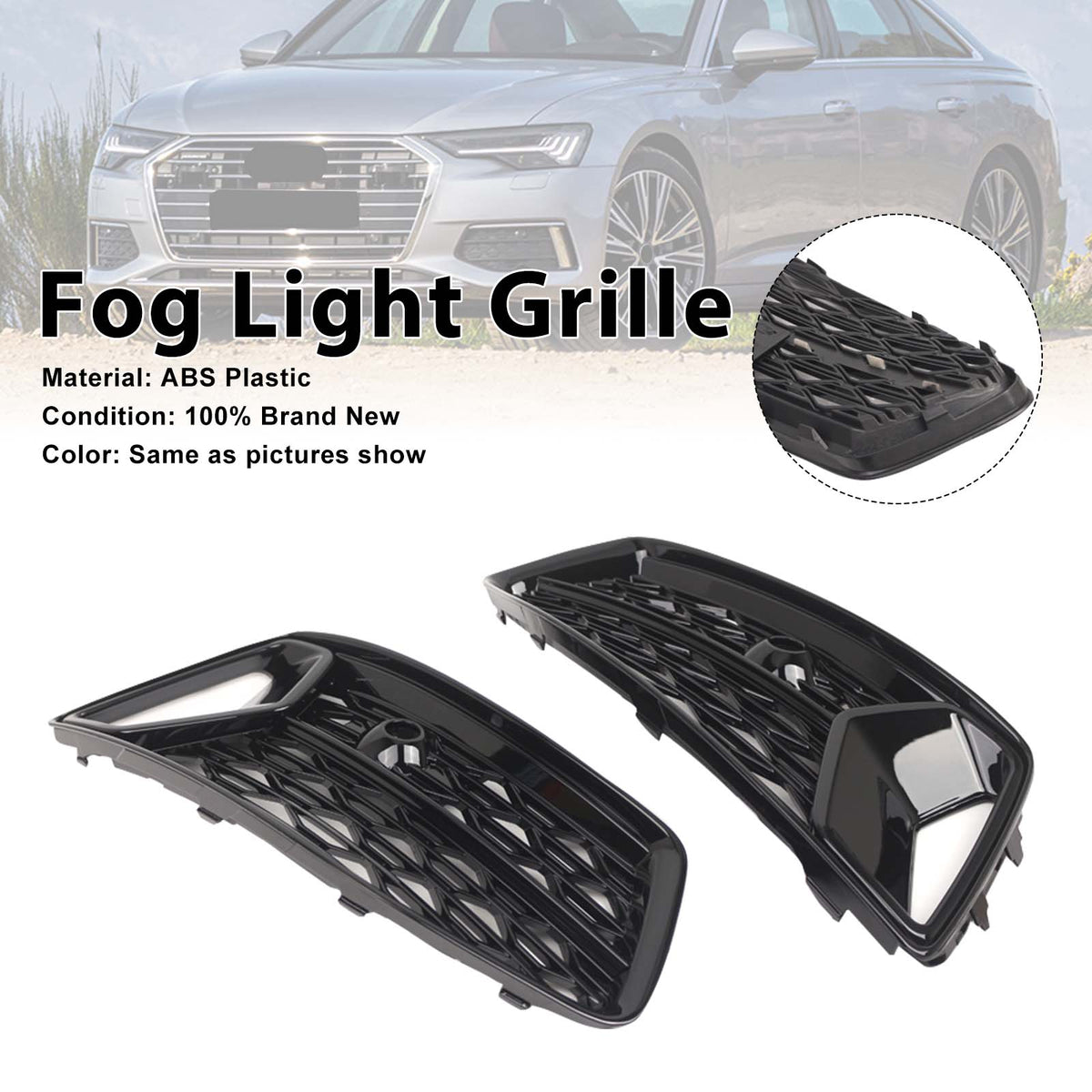 2PCS Front Bumper Grill Grille Fog Light Cover Fit Audi A6 C8 2019-2023
