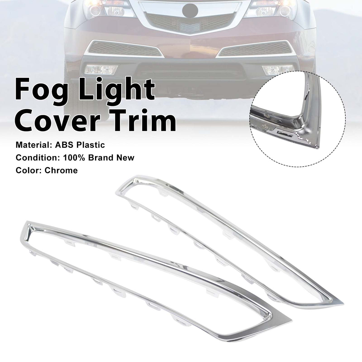 2PCS Front Bumper Grille Fog Light Cover Trim Fit Acura MDX 2010-2013 Chrome