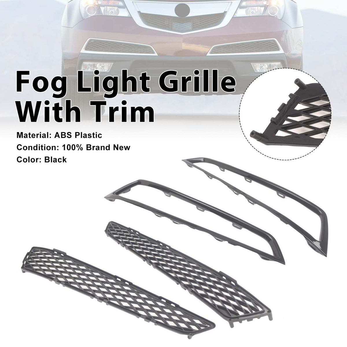 2PCS Front Grille Fog Light Cover W/ Trim Fit Acura MDX 2010-2013 Black