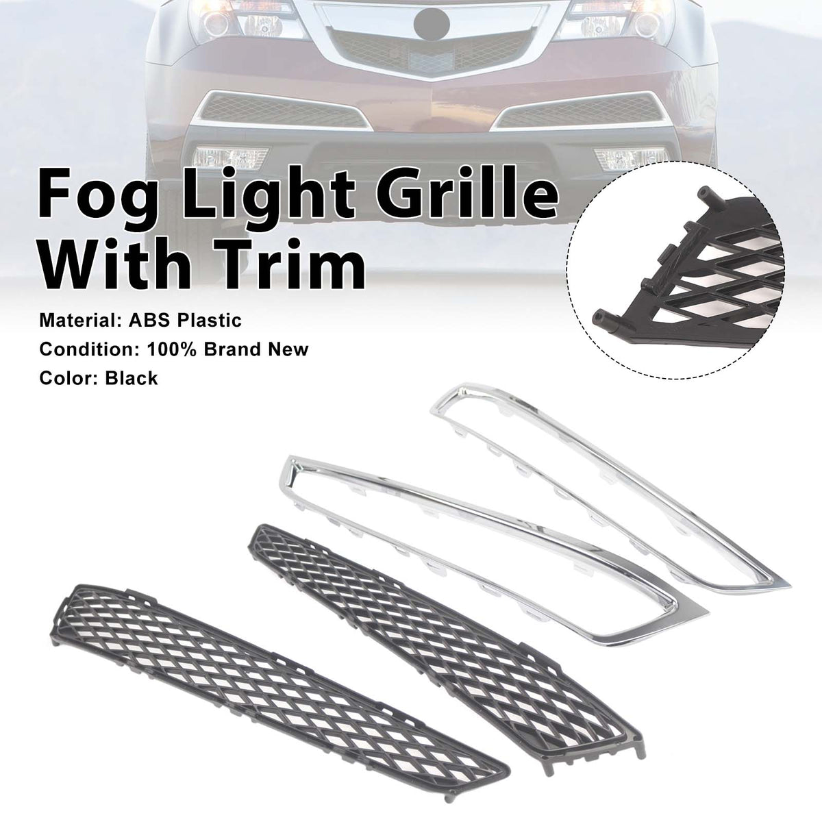 2PCS Front Grille Fog Light Cover W/ Trim Fit Acura MDX 2010-2013 Chrome
