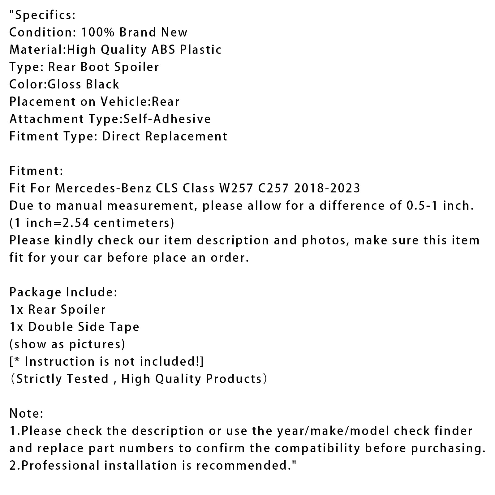 2018-2023 Mercedes-Benz CLS-Class W257 C257 Gloss Black Rear Boot Spoiler