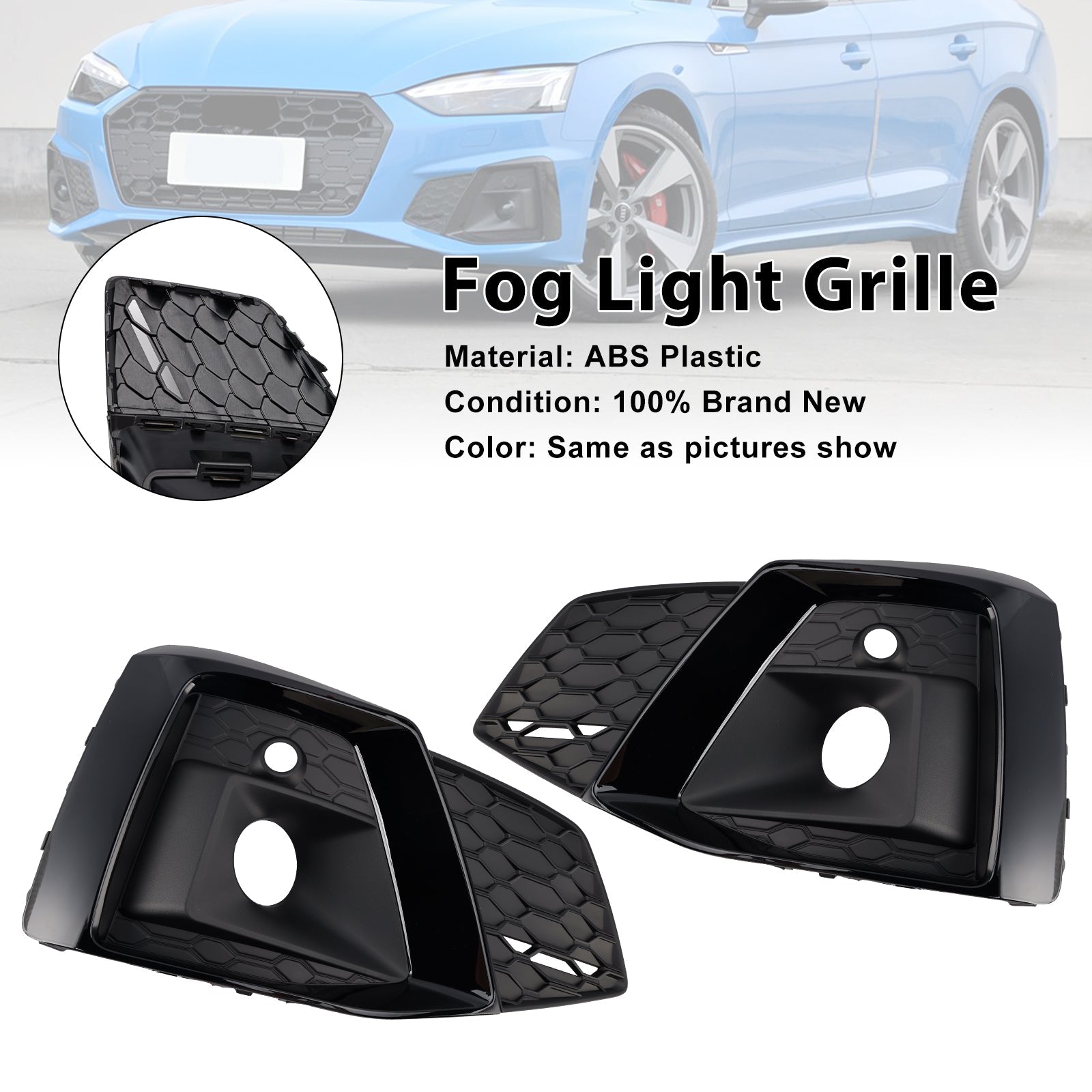 2020-2023 Audi A5 S-line S5 2PCS Front Bumper Fog Light Cover Grille 8W6807682T3Q7