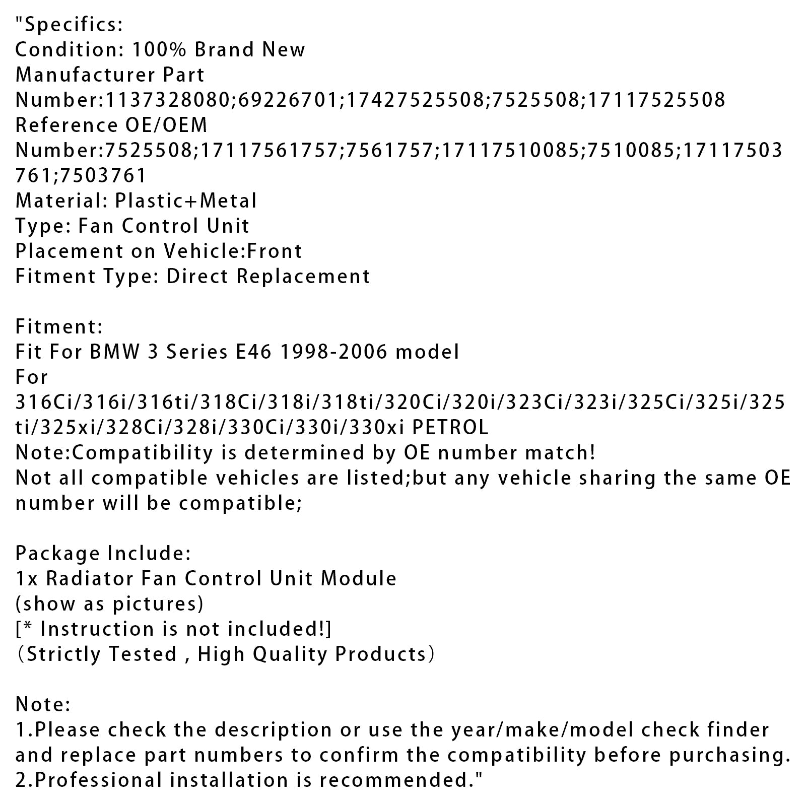 1998-2006 BMW 3 Series E46 Radiator Fan Control Module 1137328080