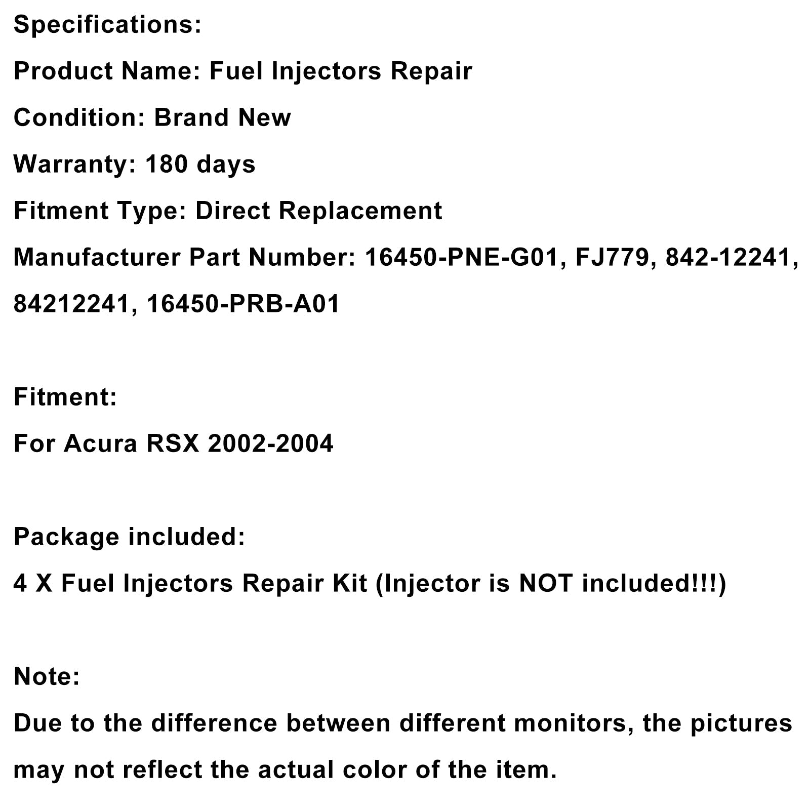 2002-2004 Acura RSX 2.0L-L4 4PCS Fuel injector rebuild kit 16450-PNE-G01