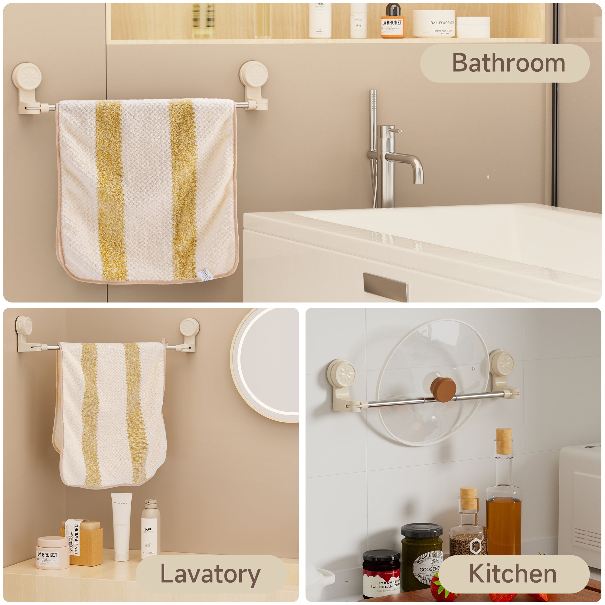 2x RV Shower Corner Storage Bar  Adjustable Stainless Steel Rod 11.8-23.6 inches