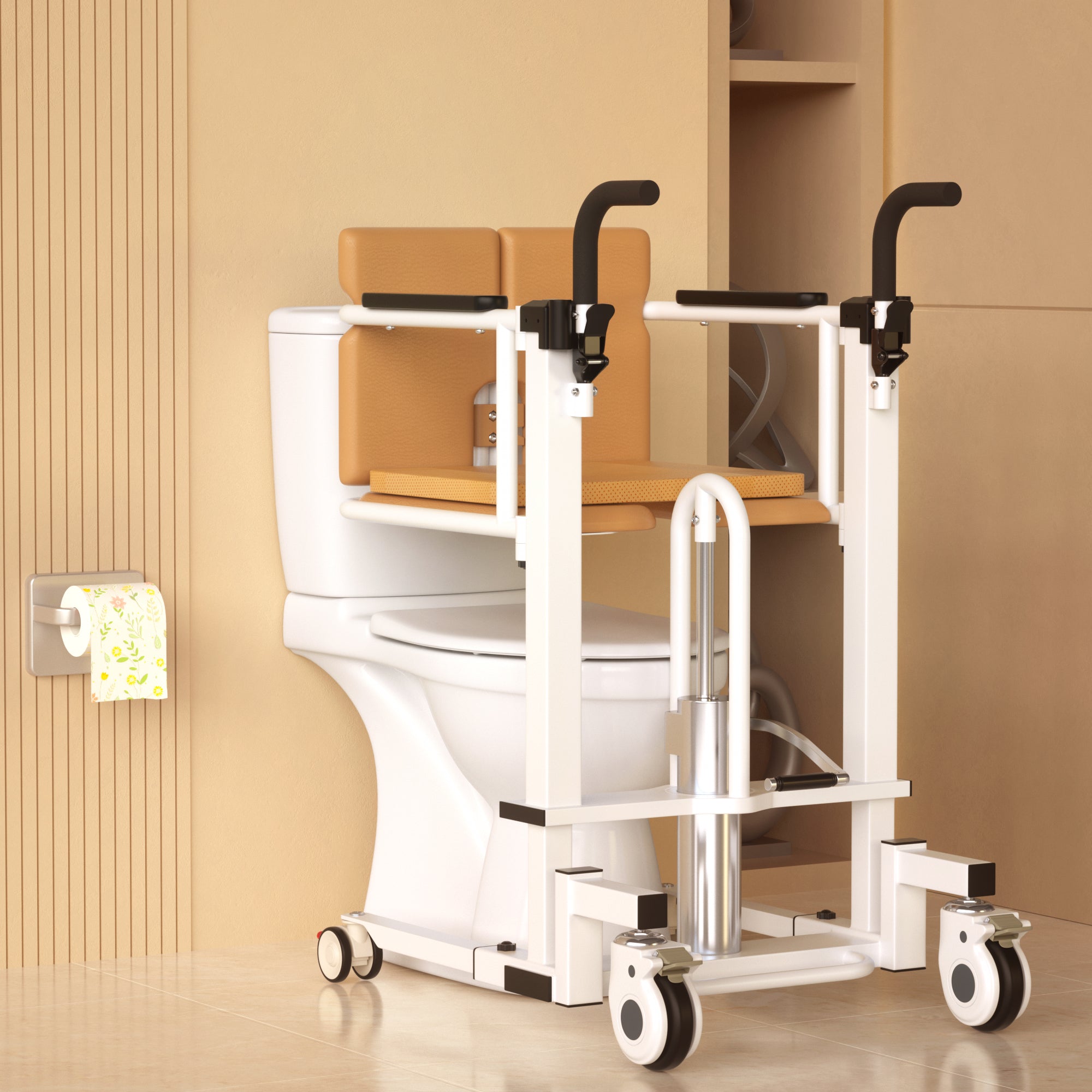 Hydraulic Patient Transfer Lift Wheelchair w/180° Split Seat And Table