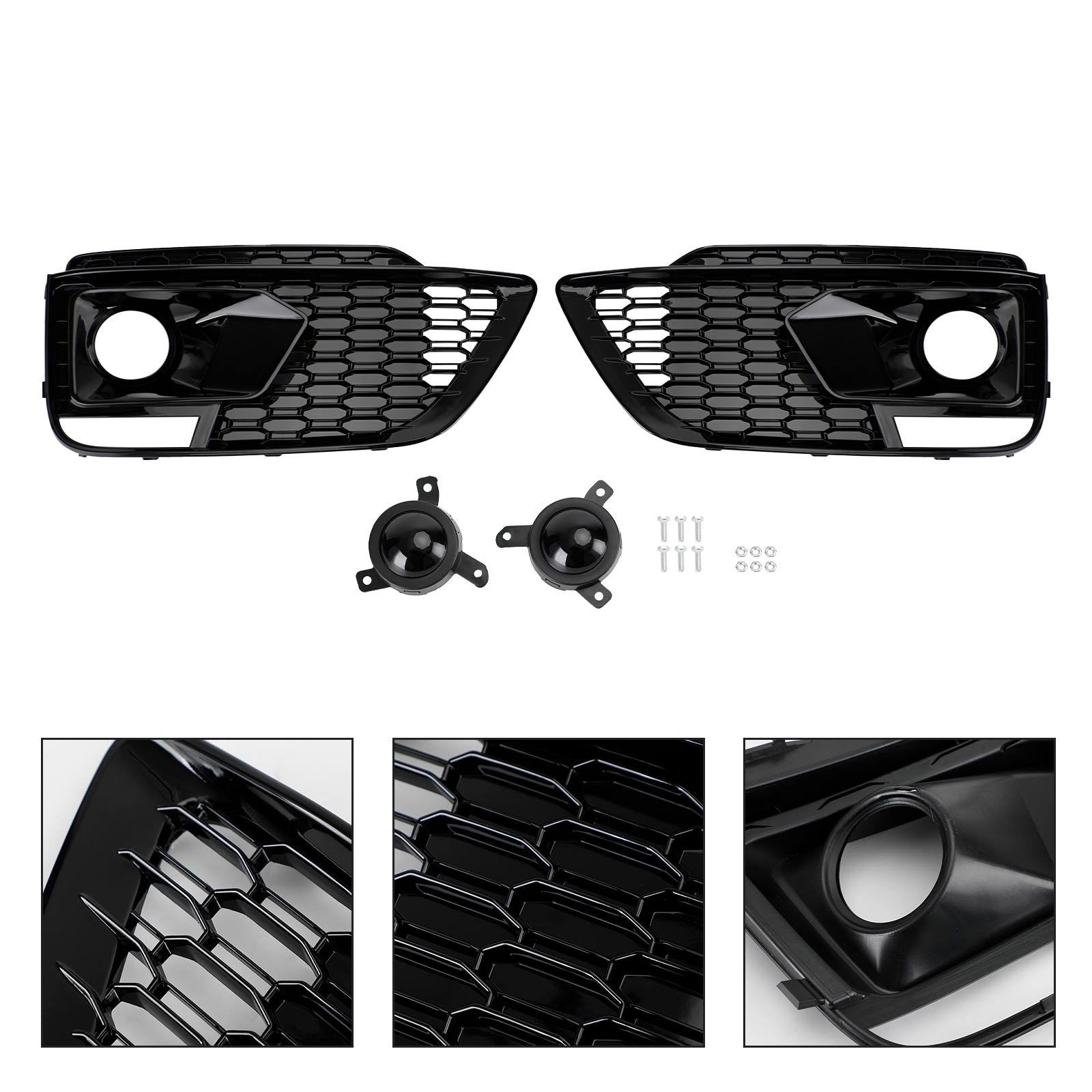 RSQ5 Black Front Honeycomb Fog Lamp Grilles Cover Fit Audi Q5 SQ5 2018-2020