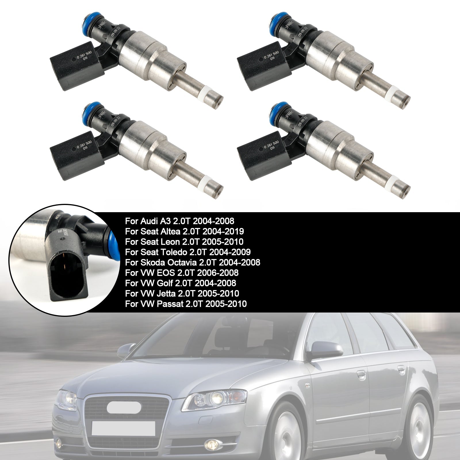 4 Uds inyector de combustible 0261500011 compatible con Audi A4 Avant 8E5 2,0 FSI 02-04 06D906036B