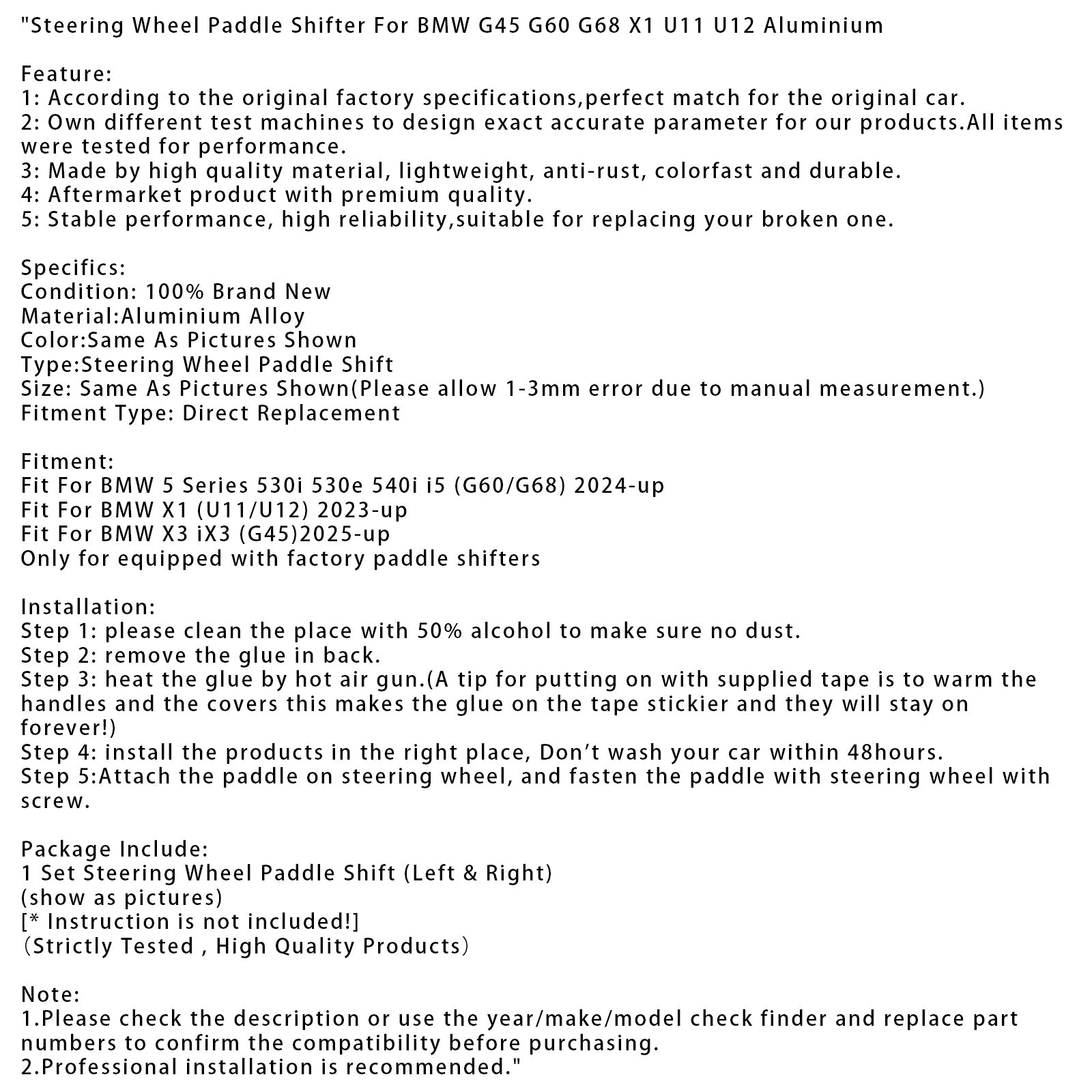 Steering Wheel Paddle Shifter For BMW G45 G60 G68 X1 U11 U12 Aluminium