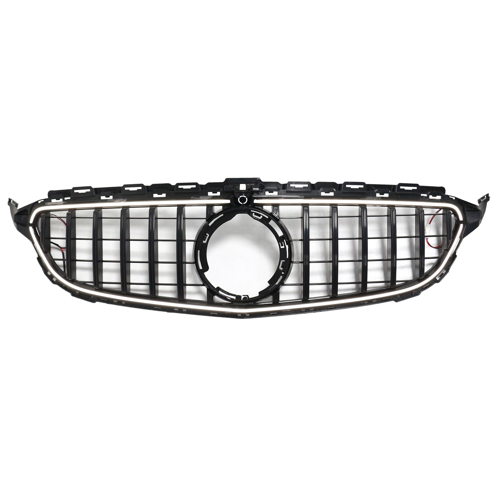 Black Front Bumper Grill Grille Fit Mercedes W205 C250 C300 2015-2021 W/LED