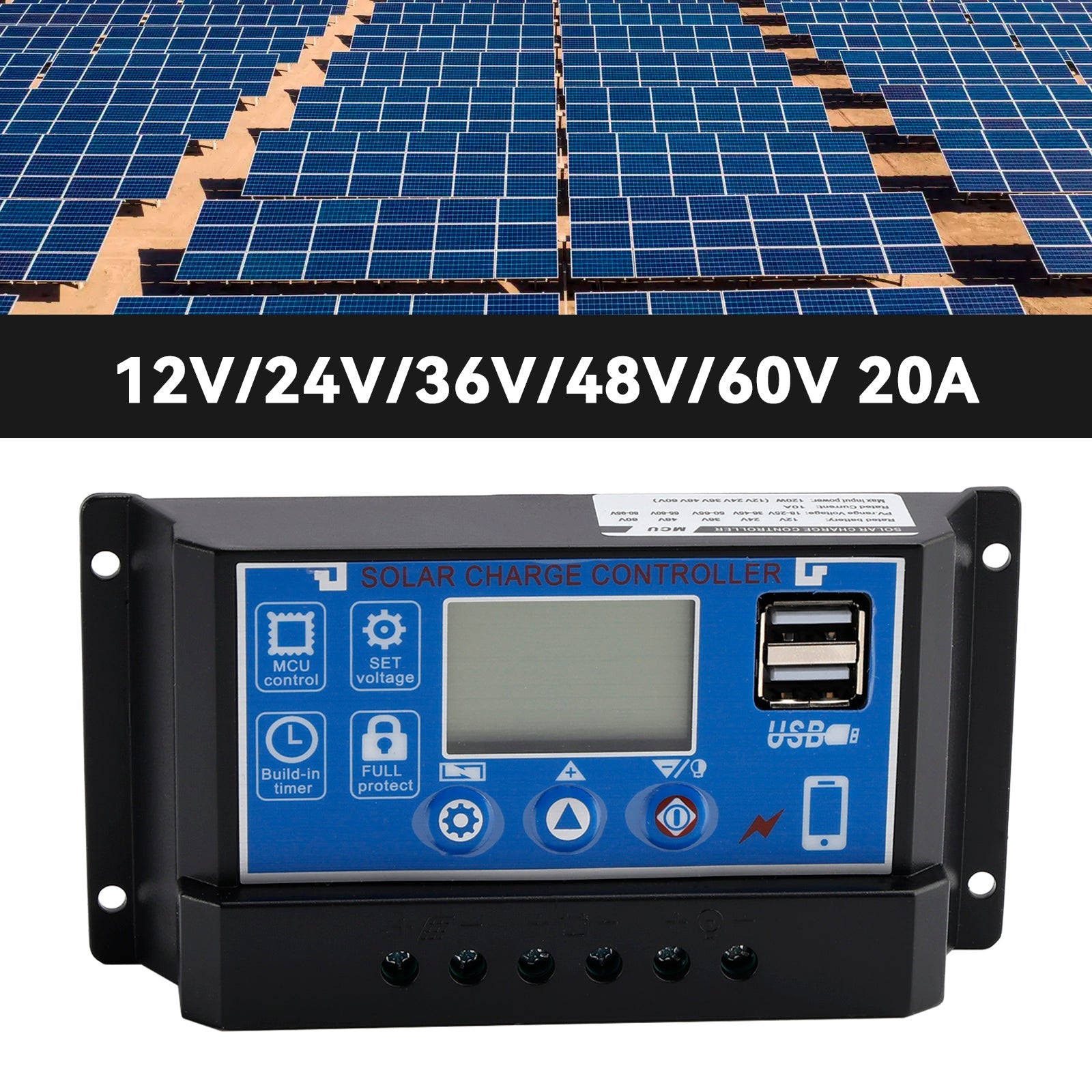 12V-60V PWM Solar Controller Display Current Solar Street Light Control 0V Start