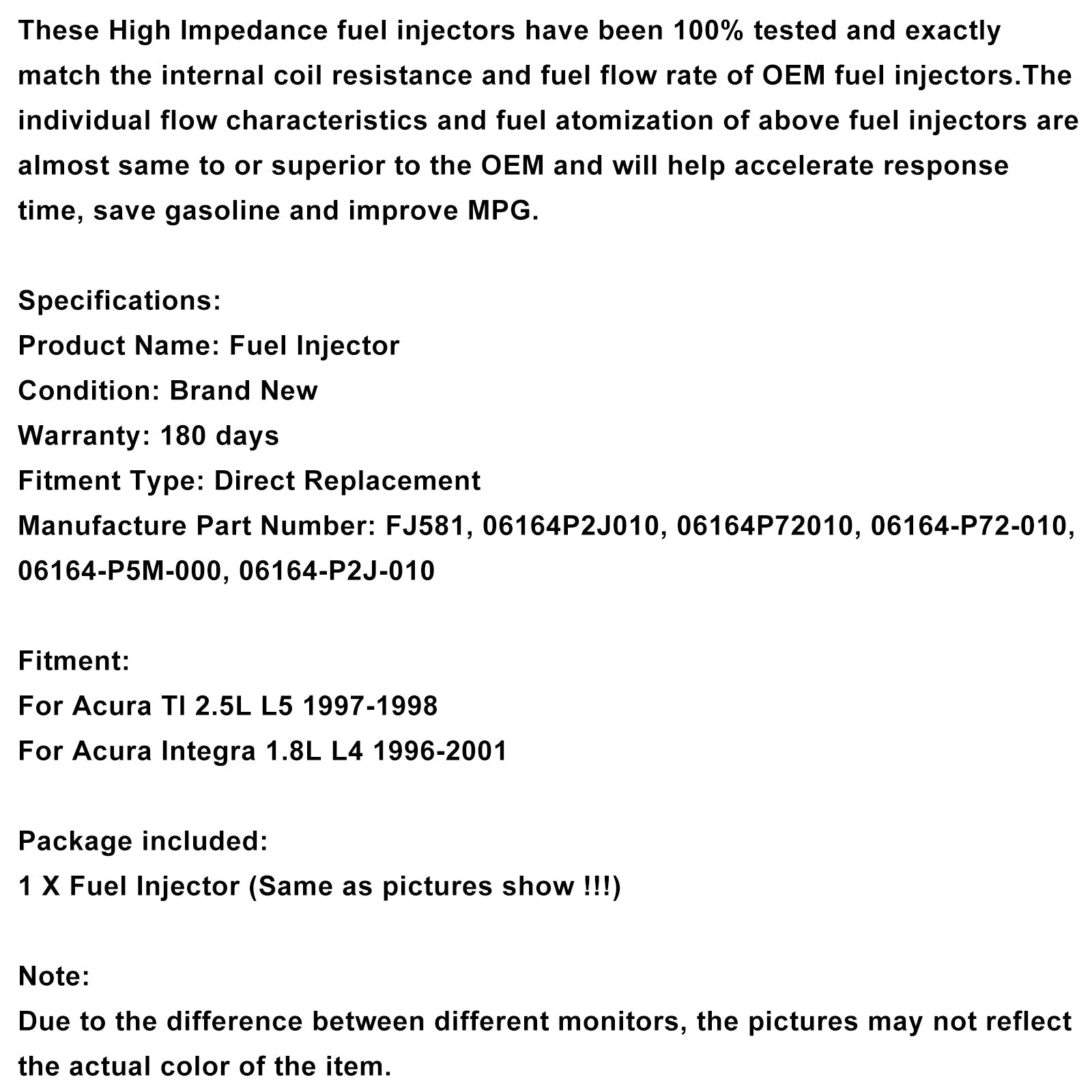 1PCS Fuel Injector 06164-P72-010 Fit Acura Integra TL GS GS-R LS RS 1996-2001