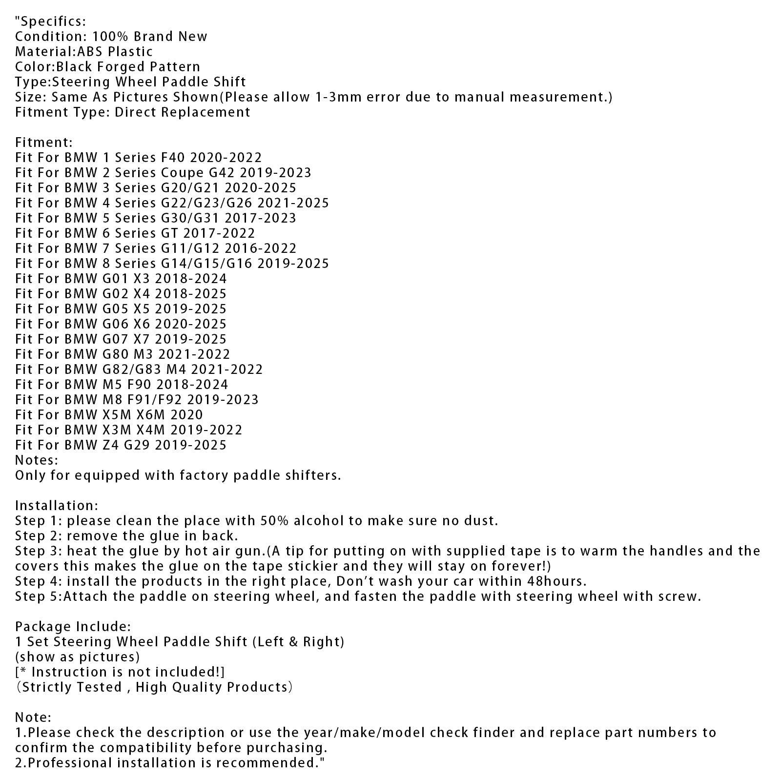 Steering Wheel Paddle Shifter Extensions For BMW G01 X3 F97 X3M G02 X4 X4M