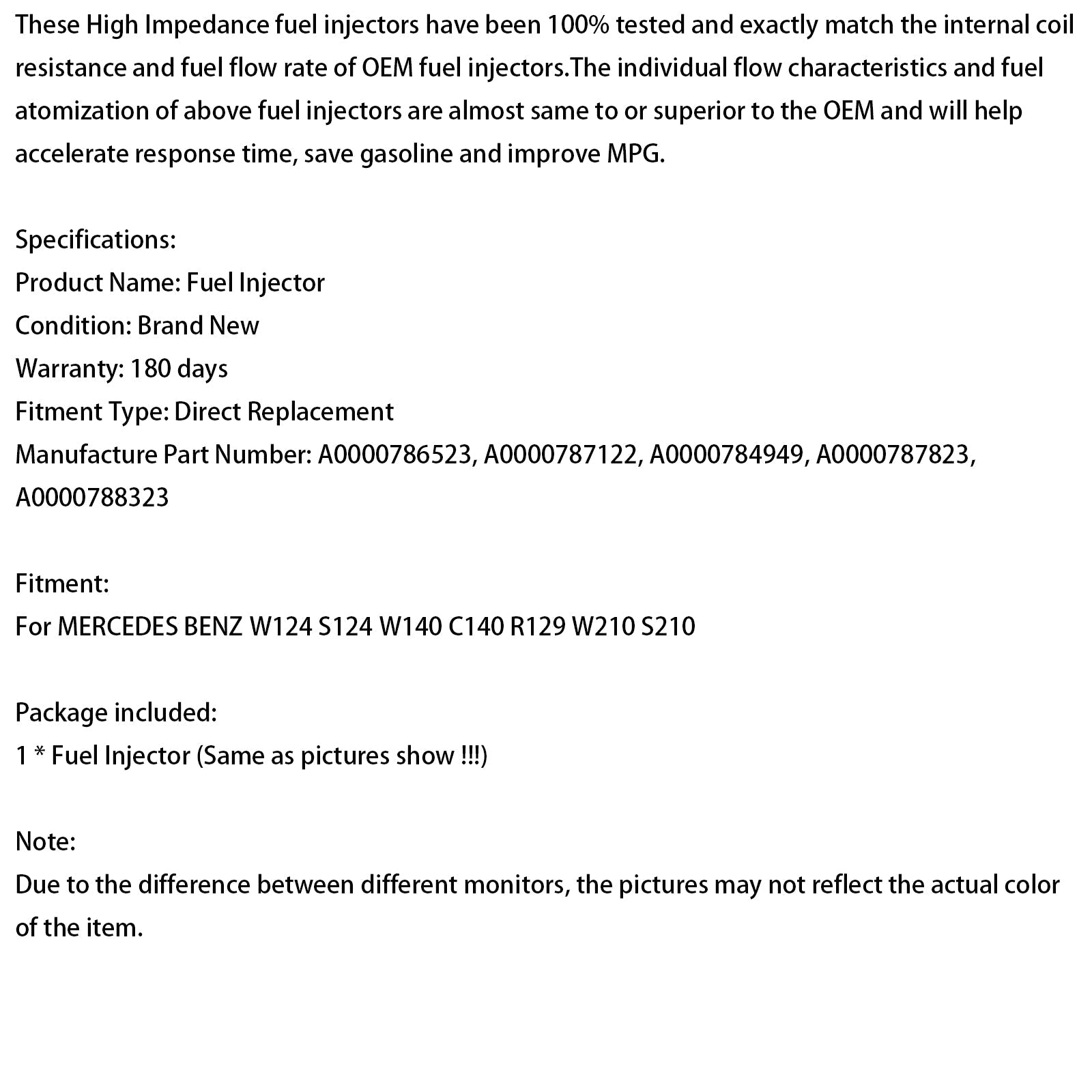 MERCEDES W124 W140 W210 R129 1PCS Fuel Injector 0000788323 A0000786523