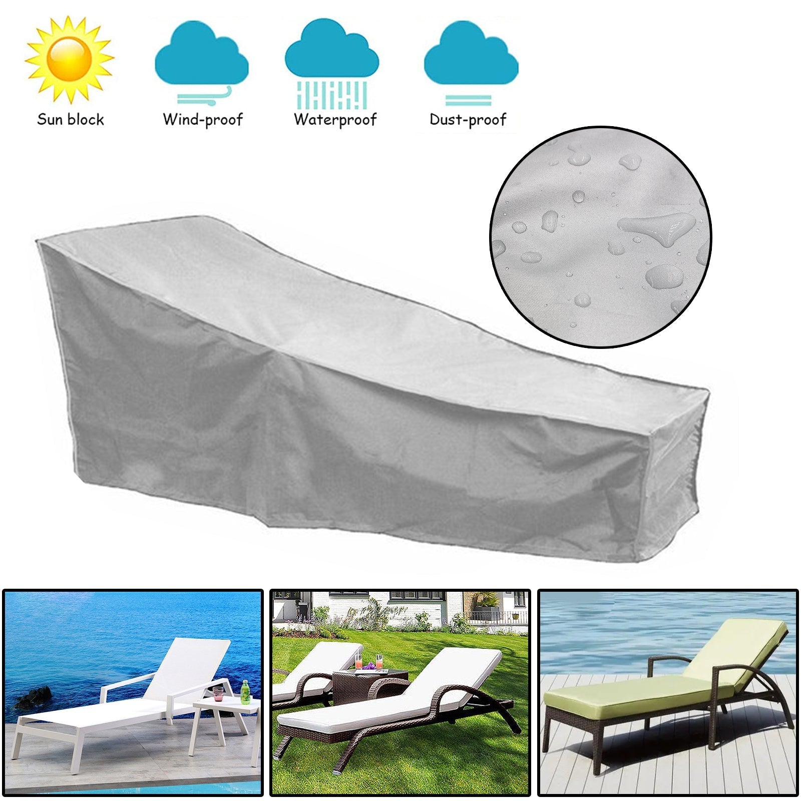 Silver Sun Lounge Chair Dust Oxford Outdoor Garden Furniture Cover Waterproof