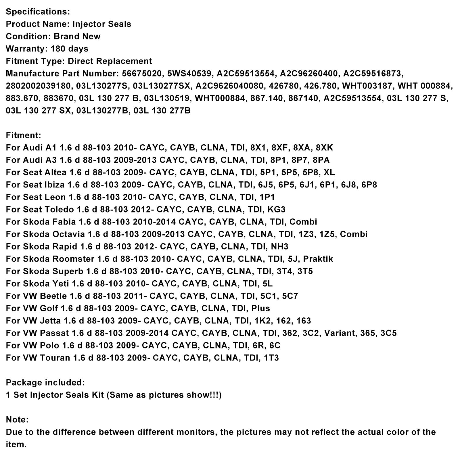 Fuel Injector Ring Washer Seal Bolt 03L130277B Fit VW Caddy 1.6TDI A2C59513554
