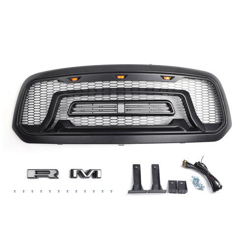 Ram 1500 2013-2018 Grill ABS Honeycomb Bumper Grill Mesh Rebel Style BLK W/Light Generic