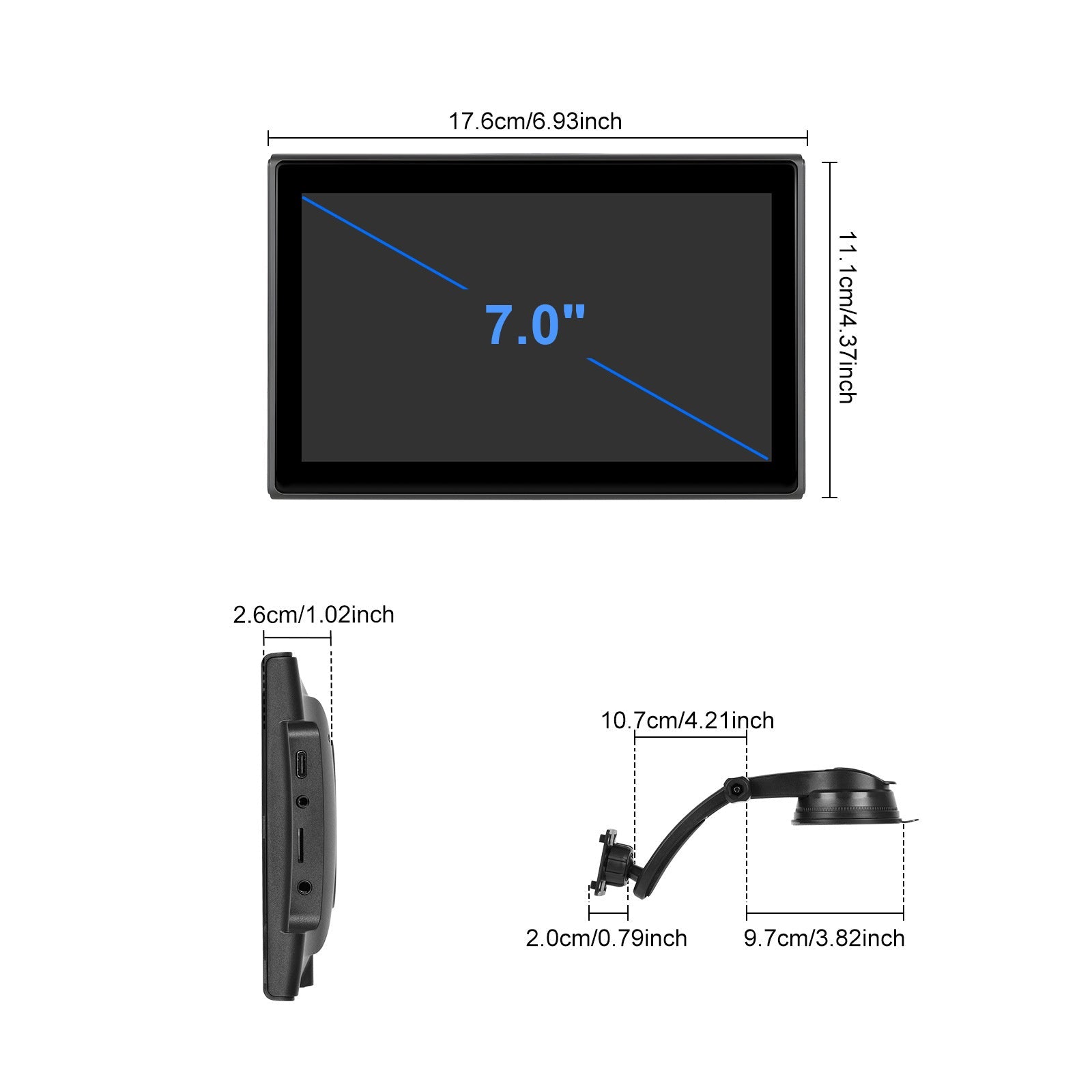 7-inch Full Touch Screen Apple CarPlay Horizontal Vertical Switching 12 LED Camera