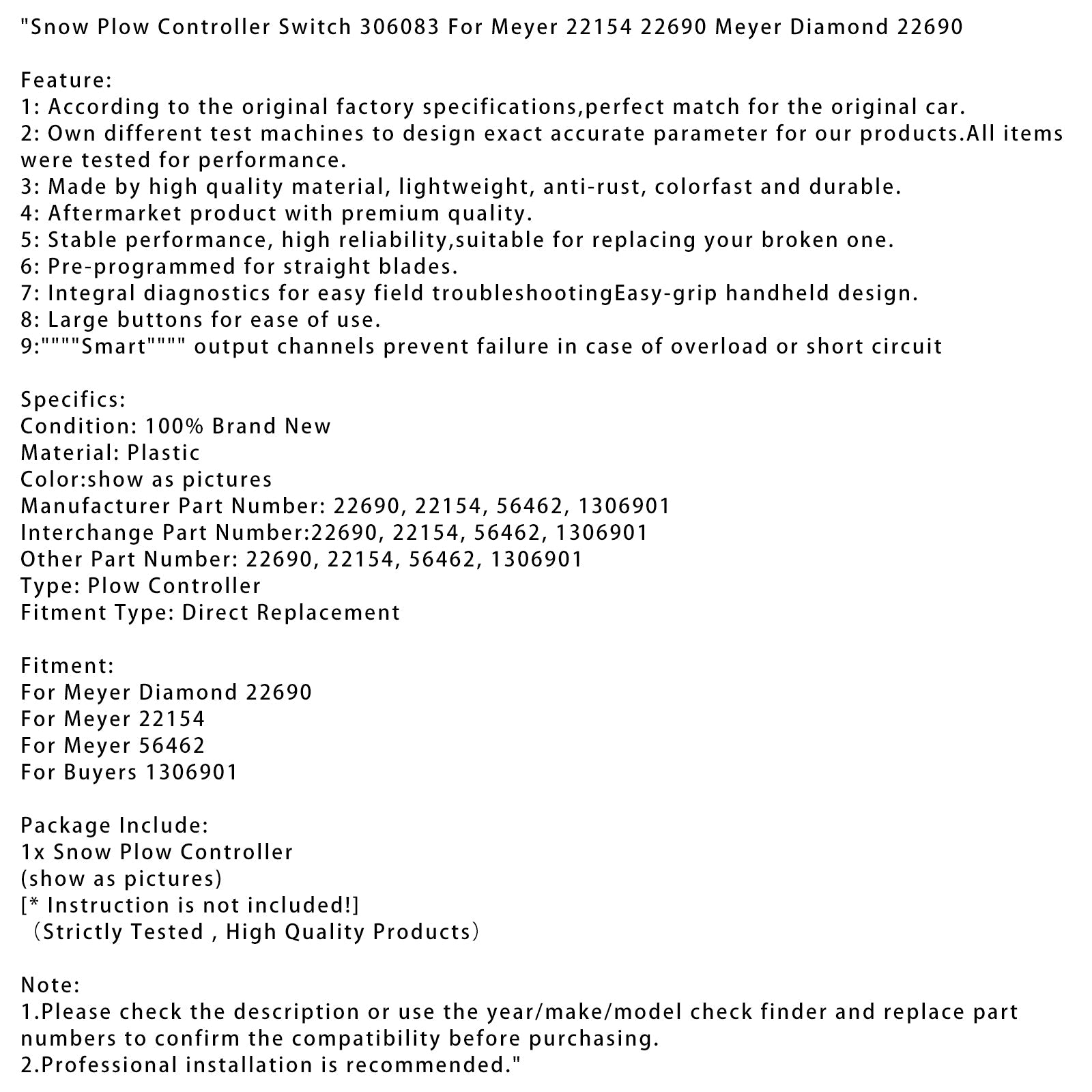 Meyer 56462 Snow Plow Controller Switch 306083