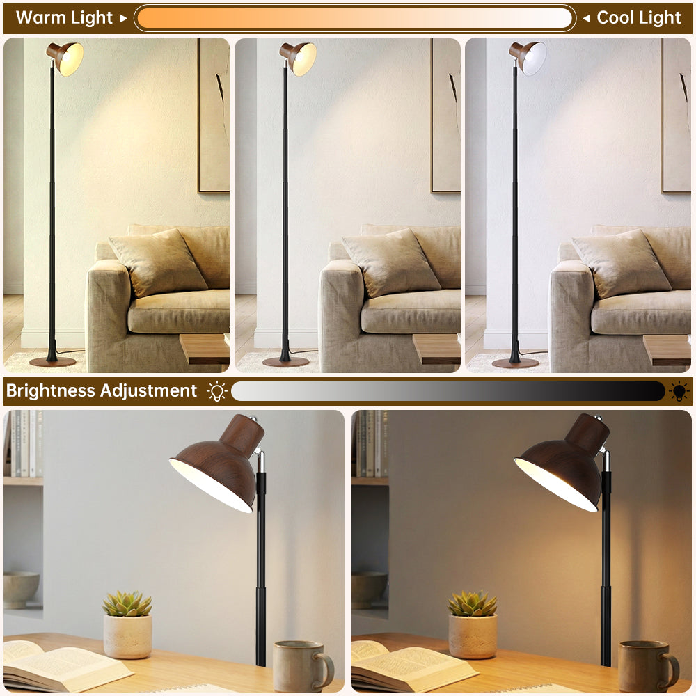 Dimmable for Living Room/Office-Walnut/Black Adjustable LED Floor & Table Lamp 3 Colors