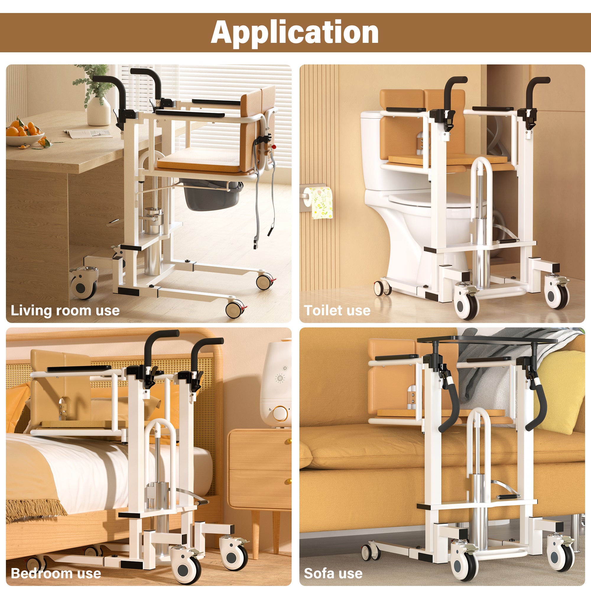 Hydraulic Patient Transfer Lift Wheelchair w/180° Split Seat And Table