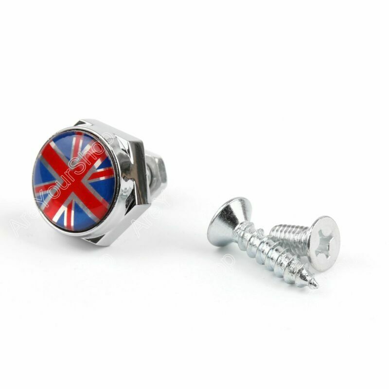 Union Jack Chrome Metal License Plate Frame Screw Bolt Cap for Mini Cooper