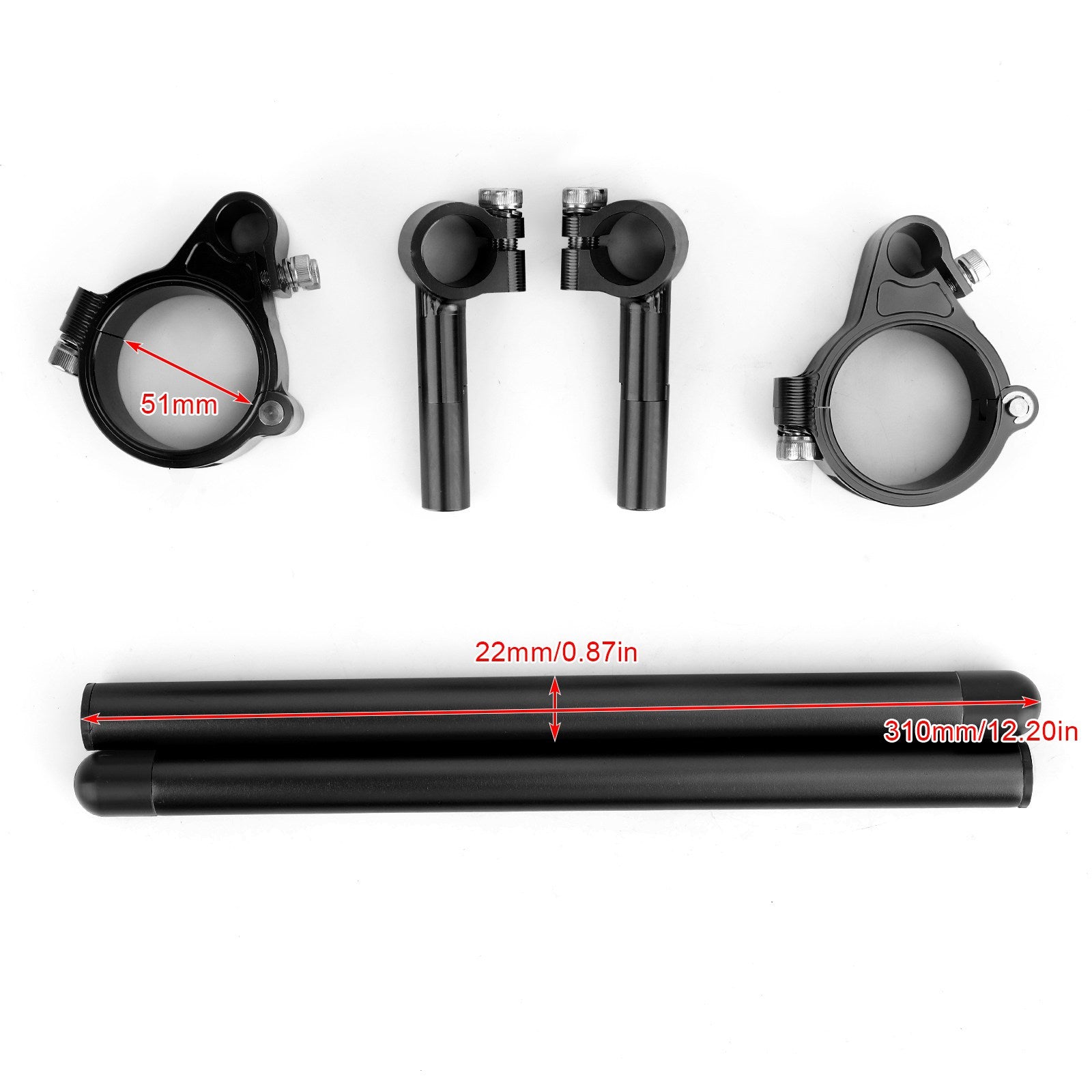 Black Universal Adjustable Rotatable CNC Billet Clip Ons Fork Tube Handlebar Kit 51mm