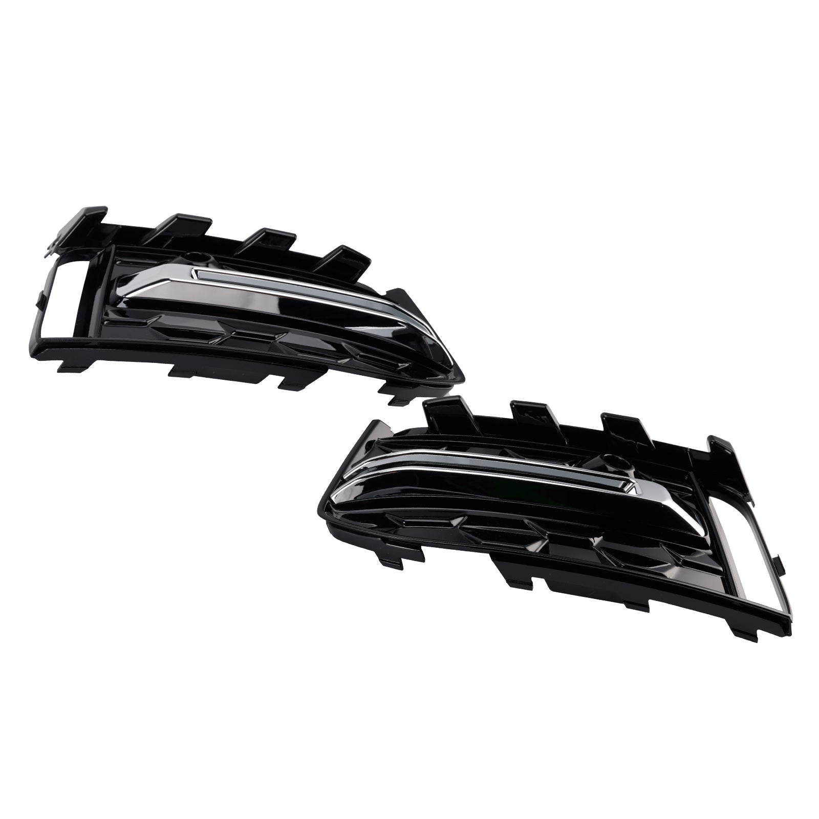 2023+  Audi A6 C8PA S-Line S6 2PCS Front Bumper Fog Light Grille Trim Black Chrome
