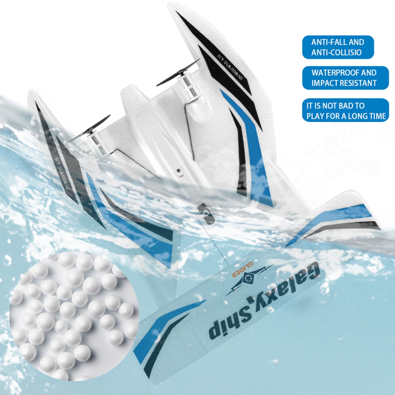 RC Plane For Water Land & Air Aircraft 3Ch Remote With 2 Batteries 2.4Ghz Blue