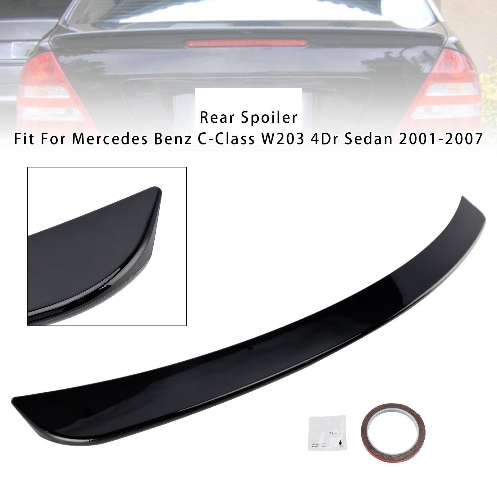 Gloss Black Rear Spoiler For Mercedes-Benz C-Class W203 2001-2007 Sedan