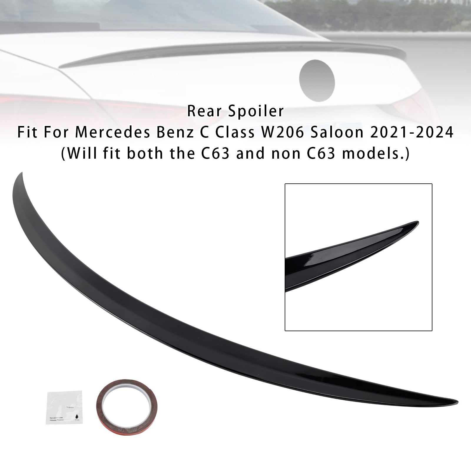 Gloss Black Rear Spoiler For Mercedes-Benz C-Class W206 2021-2024 C63 Style