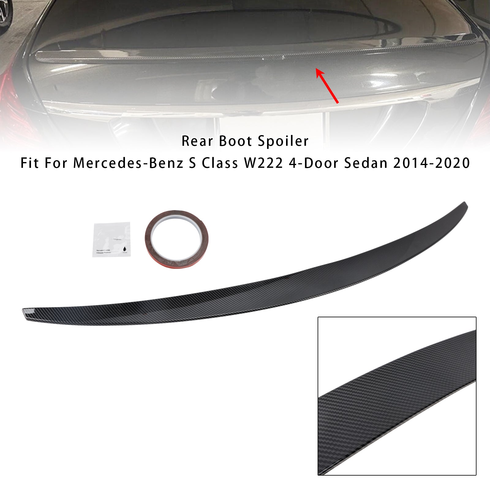 2014-2020 Mercedes-Benz S-Class W222 Carbon Fiber Look Rear Boot Spoiler