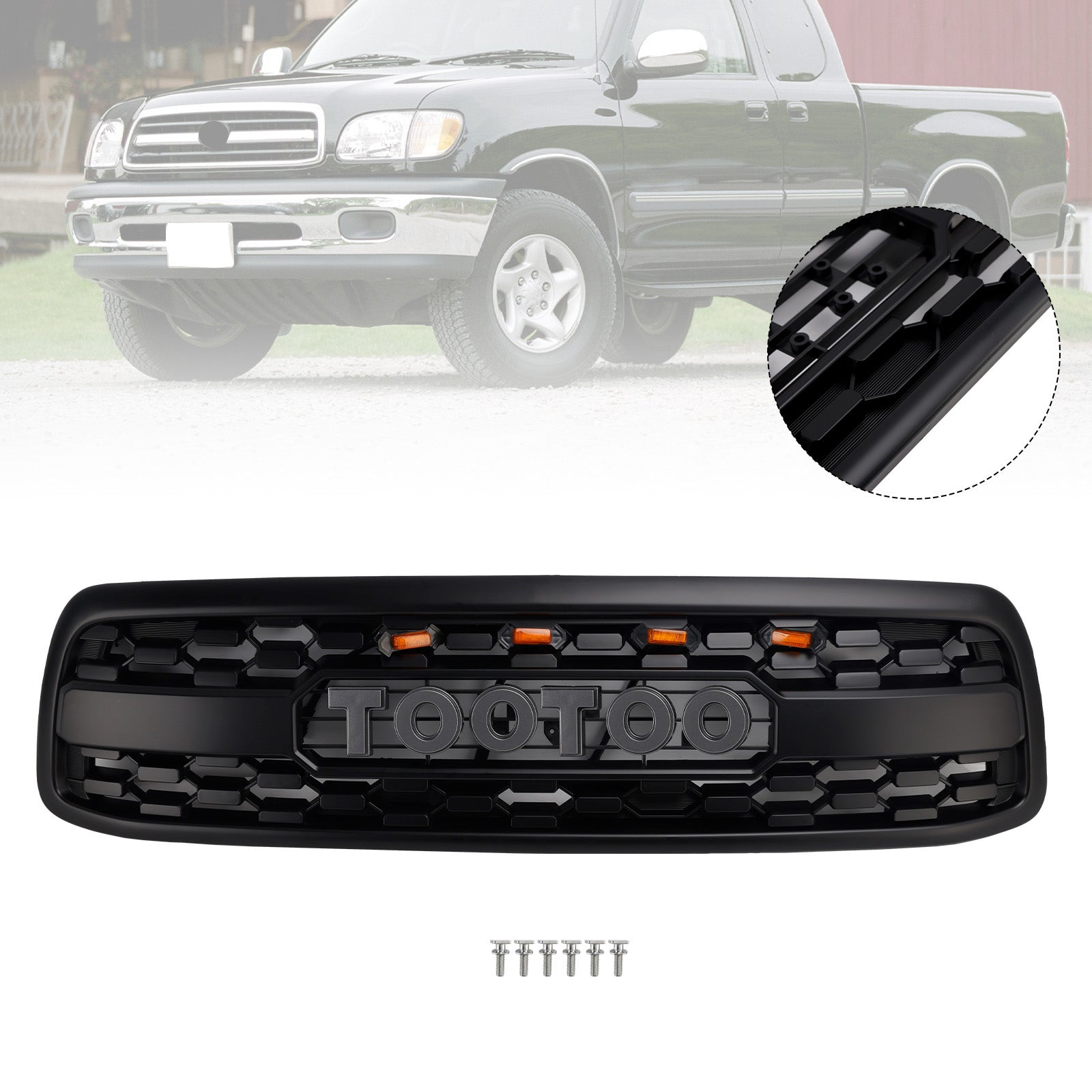 Matte Black Front Bumper Grill Grille Fit Toyota Tundra 2000-2002 W/LED