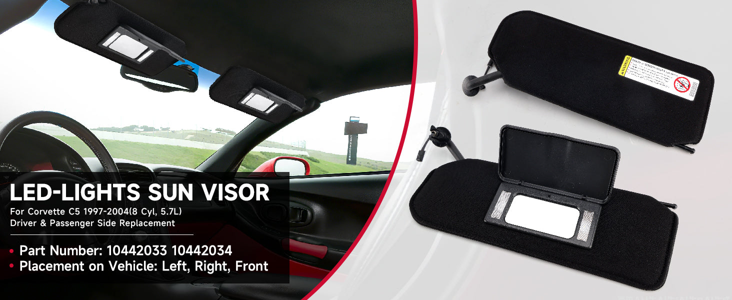 1997-2004 CORVETTE Sun Visor Vanity Mirror C5 Black SunVisors Pair Shaded