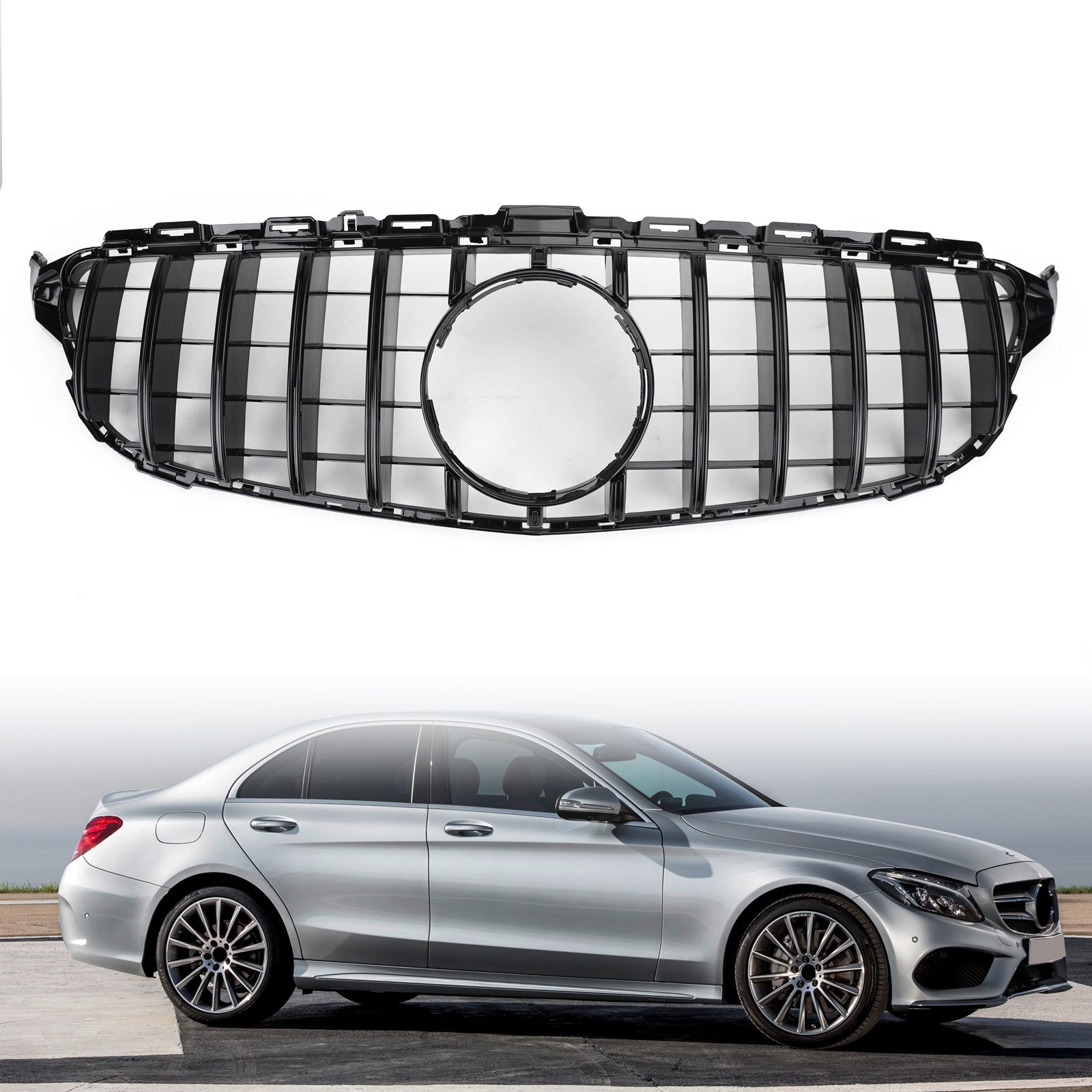 2015-2018 Mercedes Benz C-Class W205 C205 A205 C200 250 300 350 C43 GTR Style Front Bumper Grill Replacement Black Grille