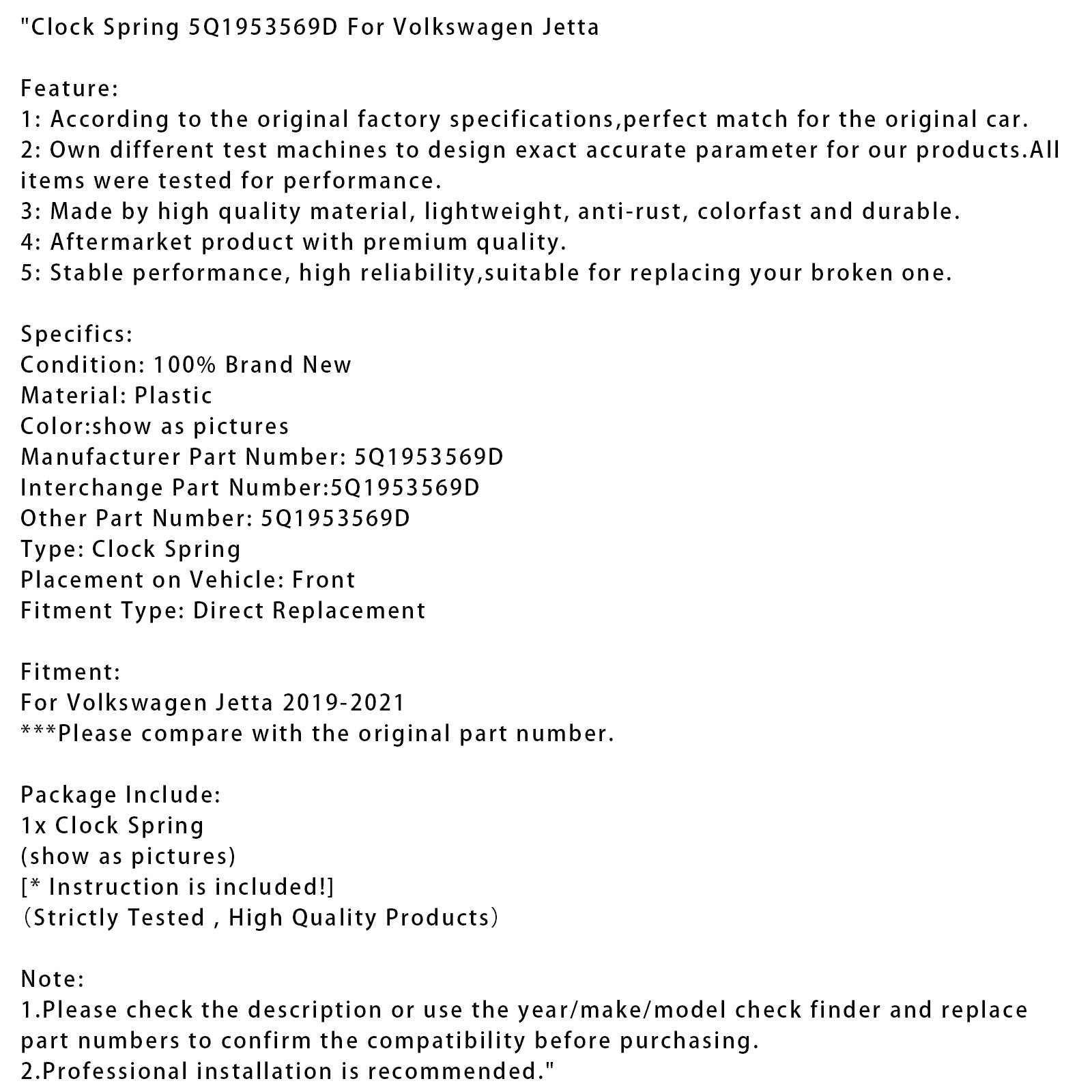 2019-2021 Volkswagen Jetta Clock Spring 5Q1953569D