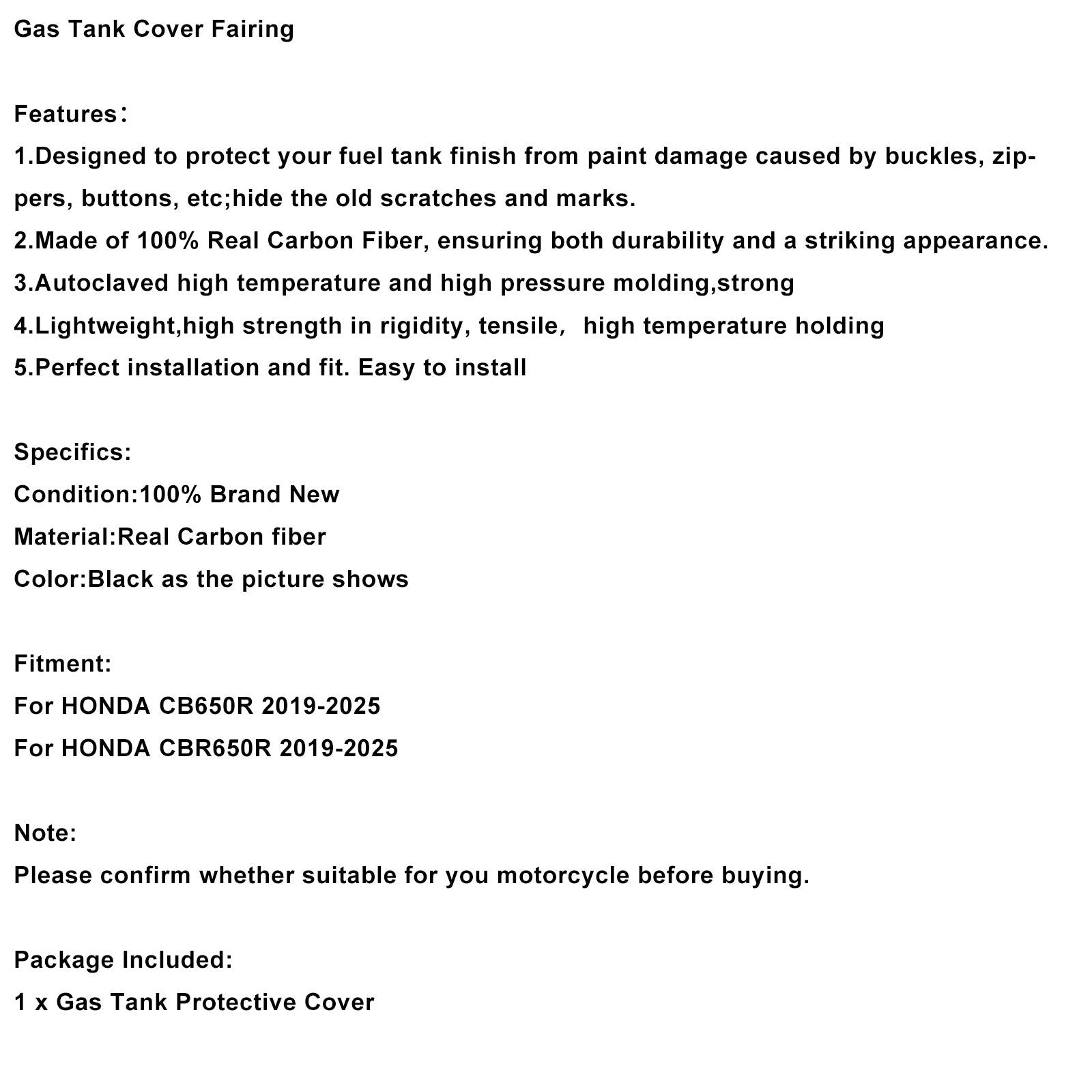 2019-2025 HONDA CB650R CBR650R Real Carbon Fiber Tank Cover Fairing